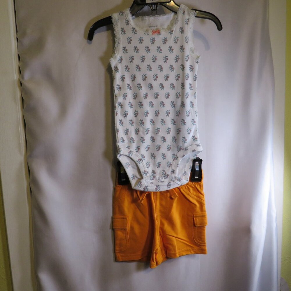 Baby Orange Floral Bodysuit & Shorts 6mts 100% cotton - Picture 1 of 10